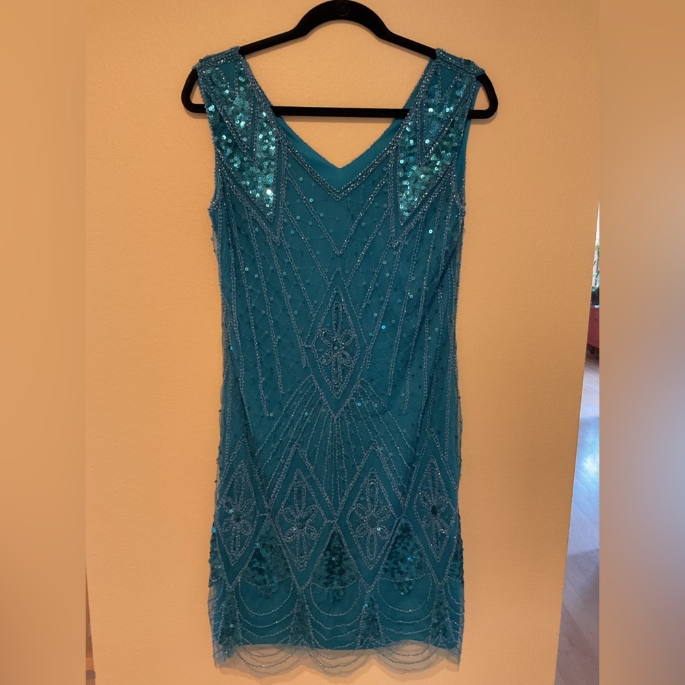 Pretty Guide -Flapper Sequin 1920's Style Teal Pa… - image 2